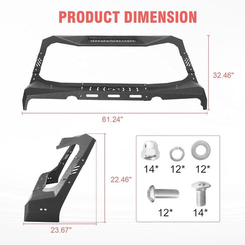 Wrangler JK Madmax Windshield Frame Cover Roof Sun Visor Cowl Body Armor Compatible with 2007-2018 Jeep Wrangler JK & Unlimited 2/4 Door, Sun Visor Cover with 100W LED Lights, Textured in Kuwait