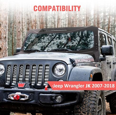 Wrangler JK Madmax Windshield Frame Cover Roof Sun Visor Cowl Body Armor Compatible with 2007-2018 Jeep Wrangler JK & Unlimited 2/4 Door, Sun Visor Cover with 100W LED Lights, Textured in Kuwait