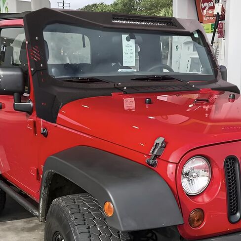 Wrangler JK Madmax Windshield Frame Cover Roof Sun Visor Cowl Body Armor Compatible with 2007-2018 Jeep Wrangler JK & Unlimited 2/4 Door, Sun Visor Cover with 100W LED Lights, Textured in Kuwait