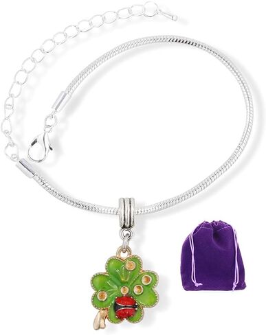 Dave The Bunny Four Leaf Clover Green with Ladybug and Gold Coloured Water Drops Snake Chain Charm Bracelet in Saudi Arabia
