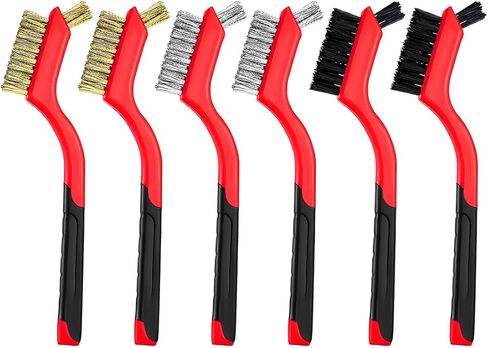 3 PCS Wire Brush Set, 7 Inch Brass/Stainless Steel/Nylon Bristles with Curved Handle Grip, Deep Clean Detailing Tools Metal Brushes for Rust Removing Dirt Paint Scrubbing in Kuwait