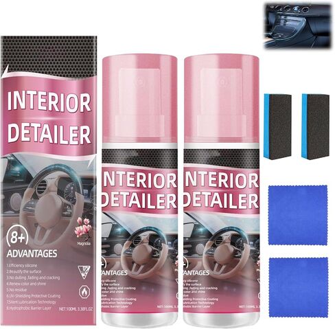 قطعتان من بخاخ التفاصيل الداخلية، منظف داخلي للسيارة، منظف تلميع بخاخ داخلي للسيارة، منظف عميق للتلميع، منظف الإطارات، مناسب لتنظيف الأسطح المطاطية والبلاستيكية والجلدية داخل السيارة in Kuwait