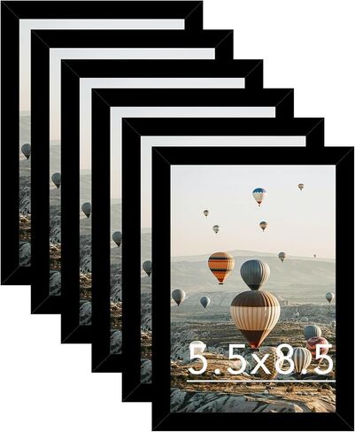 5.5x8.5 Picture Frame Set of 6 for Wall or Tabletop, Wall Mounting Horizontally or Vertically, 5.5 x 8.5 Wall Photo Frame with Shatter Resistant Plexiglass, 6 Pack, Black in Saudi Arabia