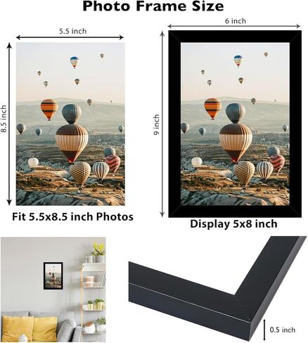 5.5x8.5 Picture Frame Set of 6 for Wall or Tabletop, Wall Mounting Horizontally or Vertically, 5.5 x 8.5 Wall Photo Frame with Shatter Resistant Plexiglass, 6 Pack, Black in Saudi Arabia