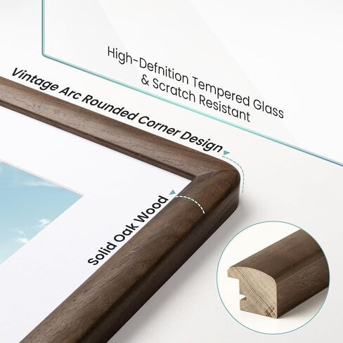 6x8 Picture Frame, Solid Natural Walnut Wood Photo Frame with Tempered Glass, 6x8 Wood Picture Frame with Mat for 5x7 Photos, Curved Rounded Corner 6 by 8 Wooden Frames, Wall or Tabletop Display in Kuwait