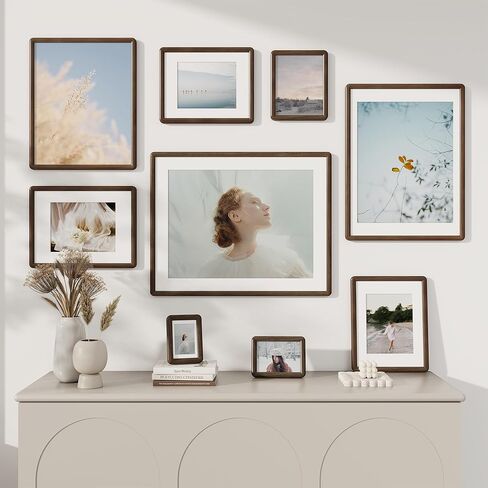 6x8 Picture Frame, Solid Natural Walnut Wood Photo Frame with Tempered Glass, 6x8 Wood Picture Frame with Mat for 5x7 Photos, Curved Rounded Corner 6 by 8 Wooden Frames, Wall or Tabletop Display in Kuwait