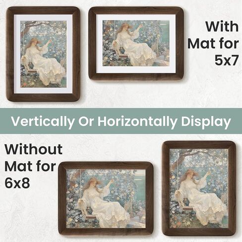 6x8 Picture Frame, Solid Natural Walnut Wood Photo Frame with Tempered Glass, 6x8 Wood Picture Frame with Mat for 5x7 Photos, Curved Rounded Corner 6 by 8 Wooden Frames, Wall or Tabletop Display in Kuwait