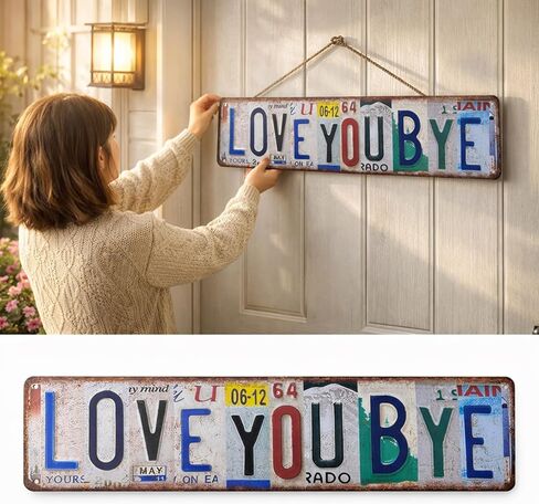 Love You Bye Vintage Metal Wall Sign - 16 X 4 Inch, Hallway Entryway Door Signs Decor,Aluminum Rustic Wall Art, Farmhouse Style Hanging Plaque for Decoration (1, white, M) in Saudi Arabia