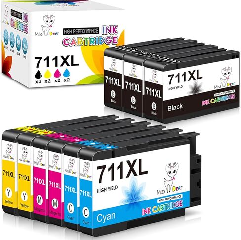 Miss Deer 3 Pack 711XL Color Ink Cartridges High Yield Compatible Replacement Ink for HP 711 711XL Ink,Work for HP Designjet T120 T520 24-in T520 36-in Printer(Cyan,Magenta,Yellow) in Saudi Arabia