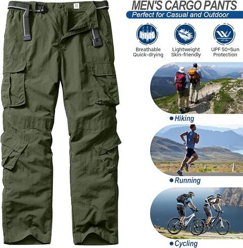 linlon Men's Outdoor Casual Quick Drying Lightweight Hiking Cargo Pants with 8 Pockets in Saudi Arabia