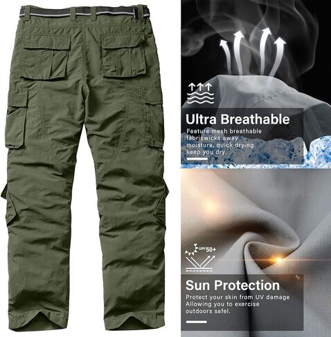 linlon Men's Outdoor Casual Quick Drying Lightweight Hiking Cargo Pants with 8 Pockets in Saudi Arabia