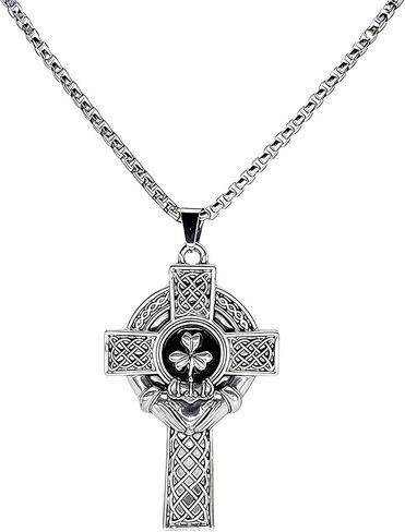 Big Vintage Celtic Cross Pendant Necklace for Men & Women - Stainless Steel Irish Jewelry with Shamrock & Claddagh Design - Adjustable 23.6"+2" Chain - Religious Protective Gift in Saudi Arabia