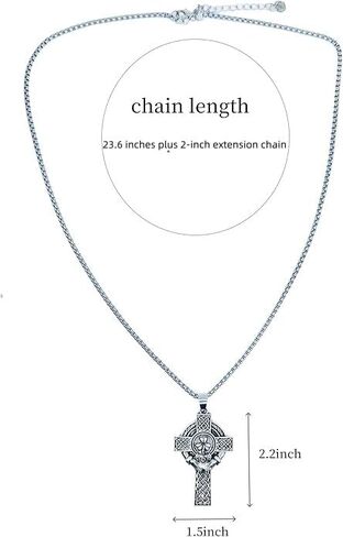 Big Vintage Celtic Cross Pendant Necklace for Men & Women - Stainless Steel Irish Jewelry with Shamrock & Claddagh Design - Adjustable 23.6"+2" Chain - Religious Protective Gift in Saudi Arabia