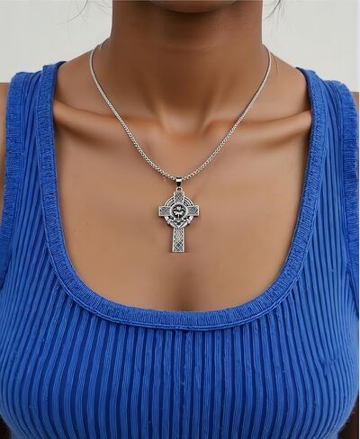 Big Vintage Celtic Cross Pendant Necklace for Men & Women - Stainless Steel Irish Jewelry with Shamrock & Claddagh Design - Adjustable 23.6"+2" Chain - Religious Protective Gift in Saudi Arabia