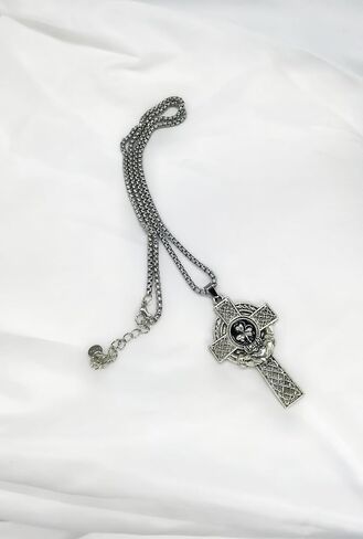 Big Vintage Celtic Cross Pendant Necklace for Men & Women - Stainless Steel Irish Jewelry with Shamrock & Claddagh Design - Adjustable 23.6"+2" Chain - Religious Protective Gift in Saudi Arabia
