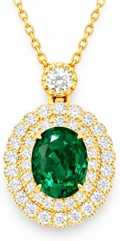 Emerald/Ruby/Sapphire Necklace for Women, Gemstone Pendant Jewelry Gift with Moissanite Halo, Gold or Rhodium Plated Sterling Silver, Birthday Promise Gift for Her in Kuwait