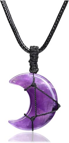Top Plaza Amethyst Crystal Necklace for Women Natural Healing Crystal Gemstone Moon Pendant Necklace Handmade Adjustable Quartz Crystal Stone Necklace Protection Jewelry Mothers Day Mom Gifts in Saudi Arabia