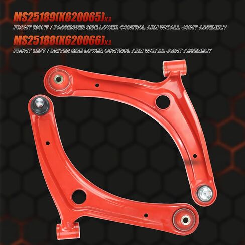 2pc Front Lower Control Arms w/Ball Joints for 07-17 Dodge Caliber Jeep Patriot Compass, Lower Control Arms w/Ball Joint Replacement MS25188 MS25189 (K620066 K620065) - PU Bushing Upgrade, Red in Kuwait