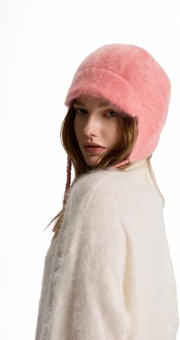 GreenMount Women's 100% Pure Brushed Cashmere Earflaps Hat Cute Plant Dyeing Warm Soft Winter Hat for Women Gifts in Kuwait