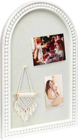 16" x 24" Linen Bulletin Board, Arched White Wood Frame with Beaded Trim, Decorative Pin Board Wall Organizer for Photos, Notes, Memo & Vision Board, 4060WH in Kuwait