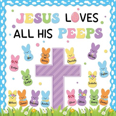 Easter Christian Bulletin Board Set Jesus Loves All His Classroom Decorations Bunny Cross Eggs Religious Bulletin Board Cutouts for Easter Spring Sunday School Church Chalkboard Decor Supplies in Saudi Arabia