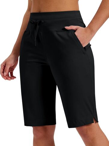 MoFiz Women's Bermuda Athletic Shorts 12'' Long Running Shorts High Waisted Knee Length Shorts with Zipper Pockets in Saudi Arabia