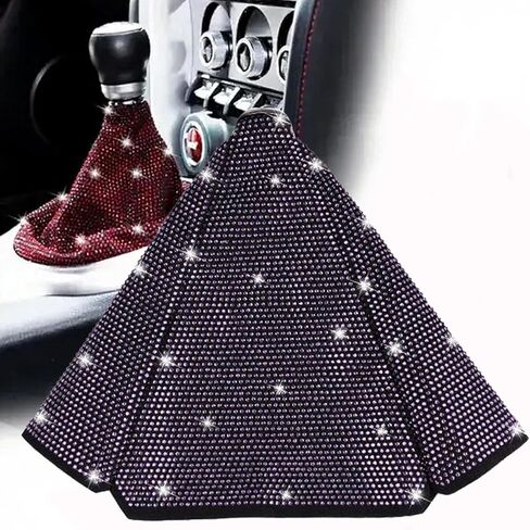 Car Gear Shift Knob Boot Cover Crystal Diamond Auto Gear Shifter Stick Dust Protector Automotive Gear Shift Stick Gaiter Decoration Universal Fit for Car Interior (Purple) in Kuwait