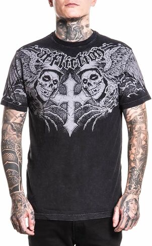 تي شيرت Affliction Misfits للرجال، طباعة جرافيك، كم قصير in Kuwait