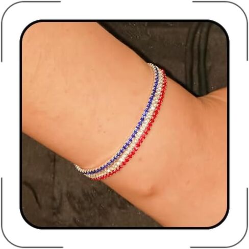 3pcs Rhinestone USA American Flag Bracelet Patriotic 4th of July Red Blue White Bracelets Set for Women Rhinestone Independence Day Outfits Jewelry Accessories Gift (B) in Kuwait