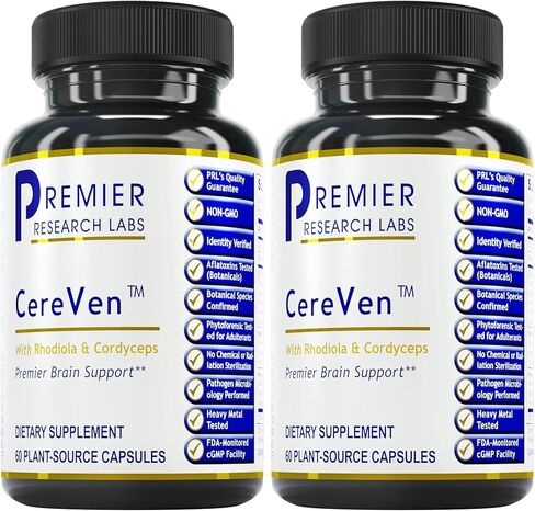 Premier Research Labs Cereven - Brain Support Supplement with Rhodiola Extract, Marine Coral & Turmeric - Herbal Extracts Dietary Supplements - 60 Plant-Source Capsules in Saudi Arabia