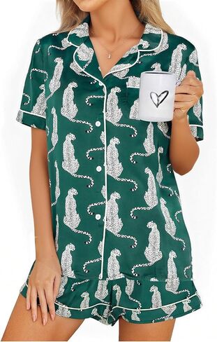 Pajamas for Women Set Short Sleeve Animal Graphic Pajamas Cute Printed Pajama Sets Button Down Pjs Sleepwear in Kuwait