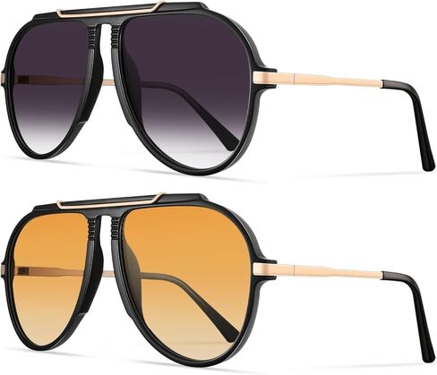 نظارات شمسية YDAOWKN Aviator للنساء والرجال ريترو 70s نظارات شمسية معدنية ذهبية مسطحة علوية ظلال الطيارين in Kuwait