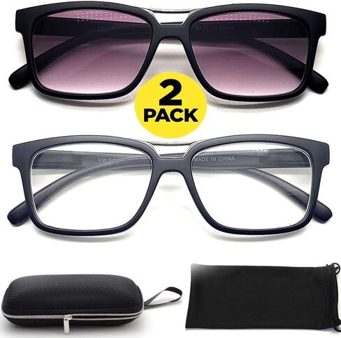 BillyJoe Nearsighted Glasses for Distance Driving Myopia Glasses for Men Women (2Pairs) Rectangular Square Shape in Saudi Arabia