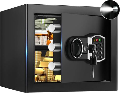 1.3 كوب صغير مقاوم للحريق آمن للمنزل، صندوق آمن مضاد للسرقة ومقاوم للحريق مع مفاتيح احتياطية، لوحة مفاتيح قابلة للبرمجة ونظام إنذار، خزائن رقمية مقاومة للحريق ومقاومة للماء لطب أموال المستندات in Kuwait