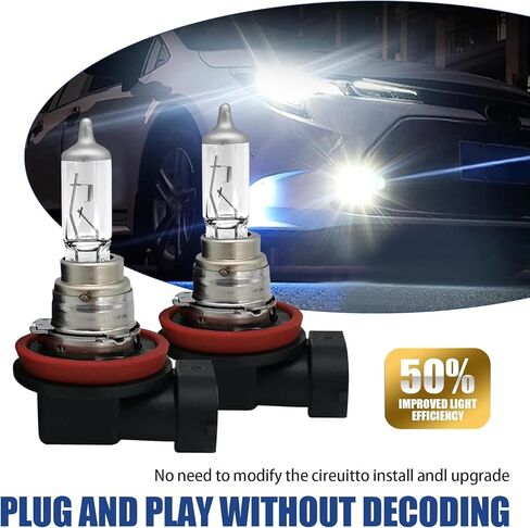2 PCS H16 Car Front Lighting Halogen Bulb, 21W All-in-one Anti-vibration Anti-UV Quartz Plug-and-play High Low Beam, Ultra-bright Beam 60000H Lifespan Bulb Replacement, for Cars (White) in Kuwait