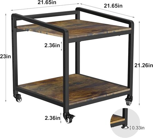 Mobile Printer Stand with Lockable Wheels, 2 Tier Rolling Printer Cart Under Desk with Adjustable Shelf, 23" Hight, Holds up to 200lbs for Home & Office, Rustic Brown in Kuwait