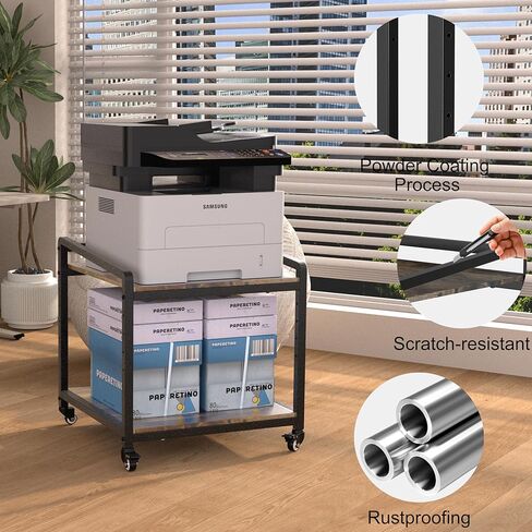 Mobile Printer Stand with Lockable Wheels, 2 Tier Rolling Printer Cart Under Desk with Adjustable Shelf, 23" Hight, Holds up to 200lbs for Home & Office, Rustic Brown in Kuwait
