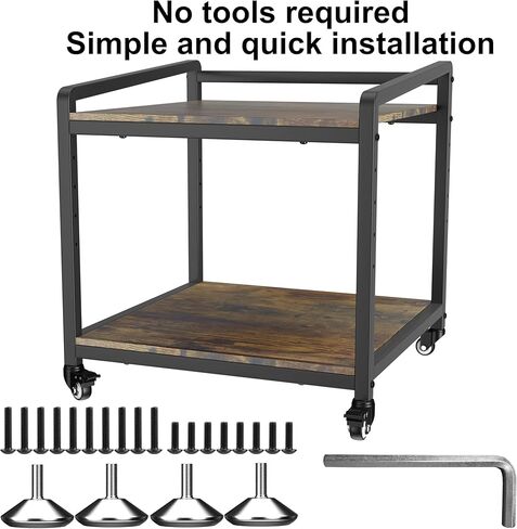 Mobile Printer Stand with Lockable Wheels, 2 Tier Rolling Printer Cart Under Desk with Adjustable Shelf, 23" Hight, Holds up to 200lbs for Home & Office, Rustic Brown in Kuwait
