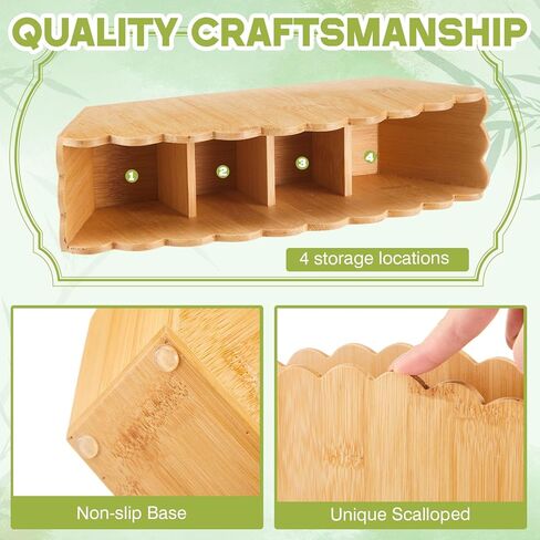 Jetec Scalloped Bamboo Wooden Pencil Holder, Desk Holder with 4 Slots for Desk Organizer Makeup Brushes Pens and Remote Storage Organizer for Office Bathroom in Saudi Arabia