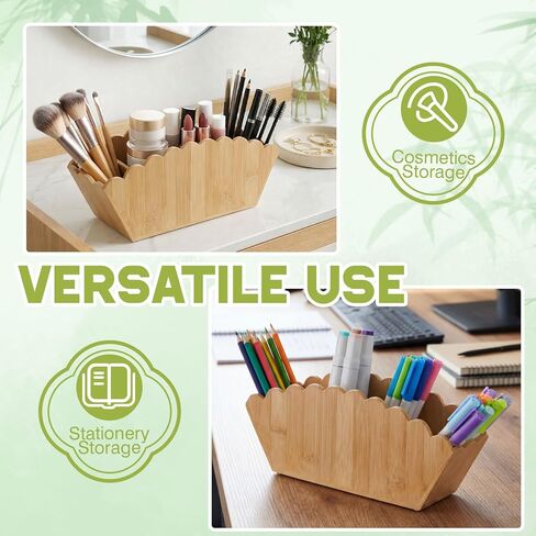 Jetec Scalloped Bamboo Wooden Pencil Holder, Desk Holder with 4 Slots for Desk Organizer Makeup Brushes Pens and Remote Storage Organizer for Office Bathroom in Saudi Arabia