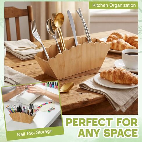 Jetec Scalloped Bamboo Wooden Pencil Holder, Desk Holder with 4 Slots for Desk Organizer Makeup Brushes Pens and Remote Storage Organizer for Office Bathroom in Saudi Arabia