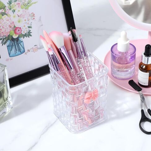 Thinp Acrylic Pen Holder for Desk Cute Pencil Holder Pink Bow Makeup Brush Cup Holders Hair Brush Organizer for Home Office Bathroom Dorm Room Desk Accessories in Saudi Arabia