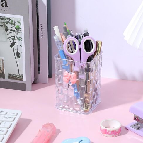 Thinp Acrylic Pen Holder for Desk Cute Pencil Holder Pink Bow Makeup Brush Cup Holders Hair Brush Organizer for Home Office Bathroom Dorm Room Desk Accessories in Saudi Arabia