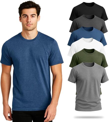 Pack of 6 Men’s Casual Stylish Plain T-Shirts – Multipack Short-Sleeve Crewneck Tshirt for Man (Soft Cotton Blend) in Saudi Arabia