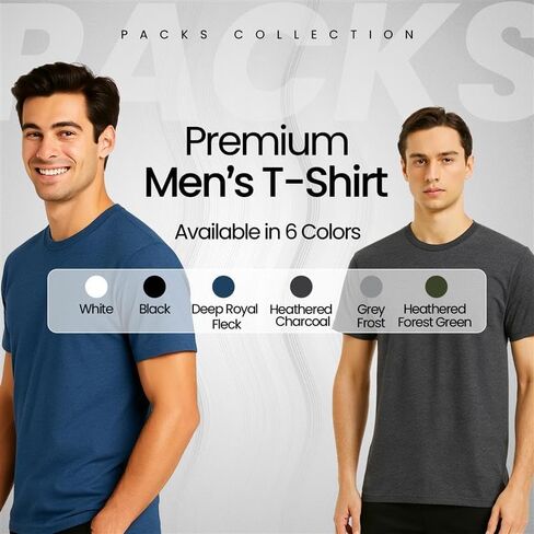 Pack of 6 Men’s Casual Stylish Plain T-Shirts – Multipack Short-Sleeve Crewneck Tshirt for Man (Soft Cotton Blend) in Saudi Arabia
