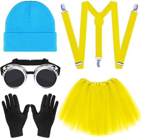 6 PCS Adults Yellow Costume Accessories for Women, Beanie Suspenders for 100th Days of School Cosplay Dress Up in Saudi Arabia