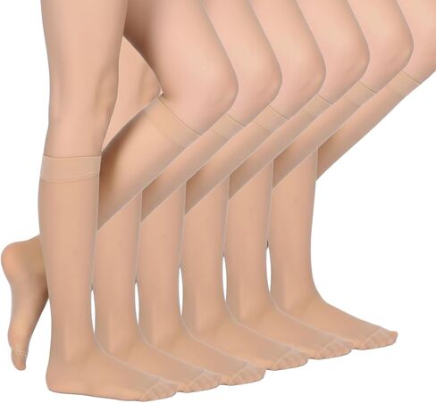 Hecila 6 أزواج من جوارب عالية للركبة من النايلون مع ركبة عريضة وواسعة من الركبة ومعززة من النايلون جوارب طويلة للنساء للركبة الشفافة مع قمة مريحة مقاس واحد للارتداء اليومي في العمل in Kuwait