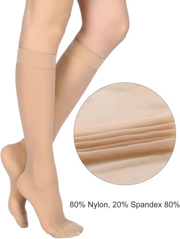 Hecila 6 أزواج من جوارب عالية للركبة من النايلون مع ركبة عريضة وواسعة من الركبة ومعززة من النايلون جوارب طويلة للنساء للركبة الشفافة مع قمة مريحة مقاس واحد للارتداء اليومي في العمل in Kuwait
