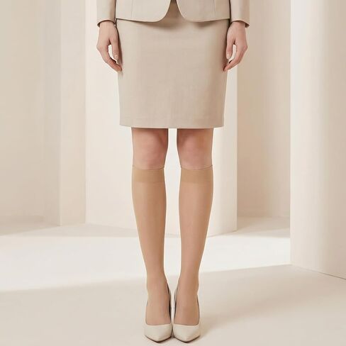 Hecila 6 أزواج من جوارب عالية للركبة من النايلون مع ركبة عريضة وواسعة من الركبة ومعززة من النايلون جوارب طويلة للنساء للركبة الشفافة مع قمة مريحة مقاس واحد للارتداء اليومي في العمل in Kuwait