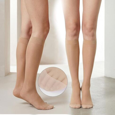 Hecila 6 أزواج من جوارب عالية للركبة من النايلون مع ركبة عريضة وواسعة من الركبة ومعززة من النايلون جوارب طويلة للنساء للركبة الشفافة مع قمة مريحة مقاس واحد للارتداء اليومي في العمل in Kuwait